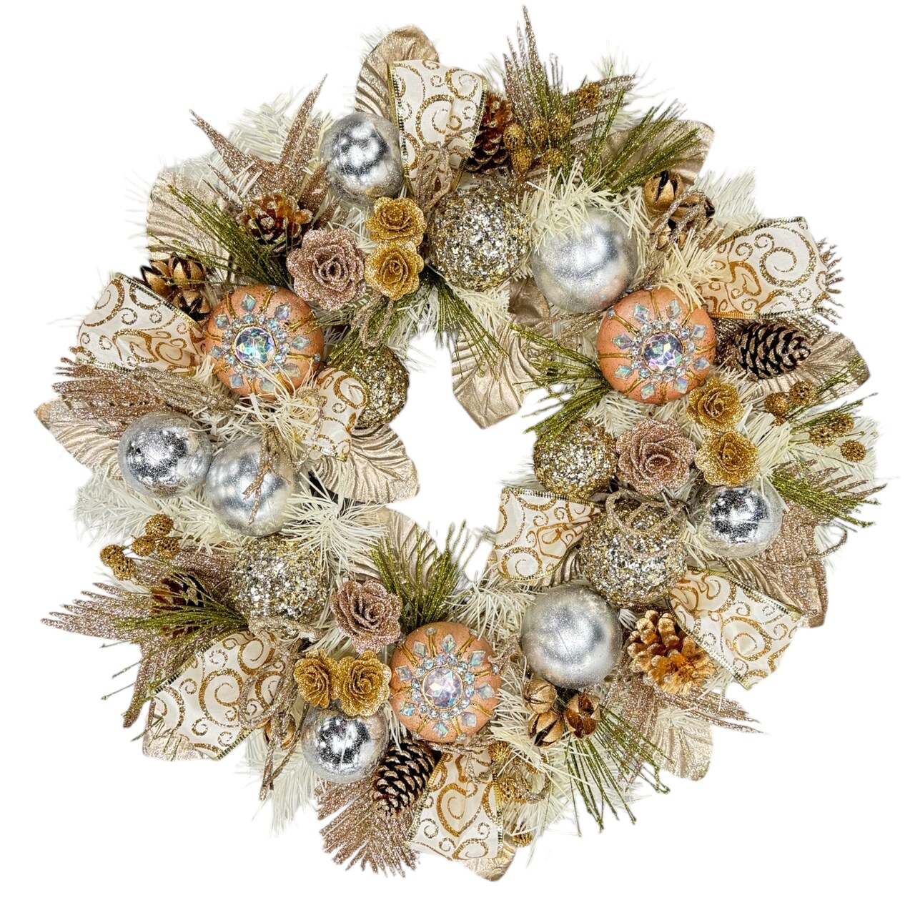Sage Green Gold Wreath with Mini Wood Rose - Final sale / Non-returnable and Non-refundable